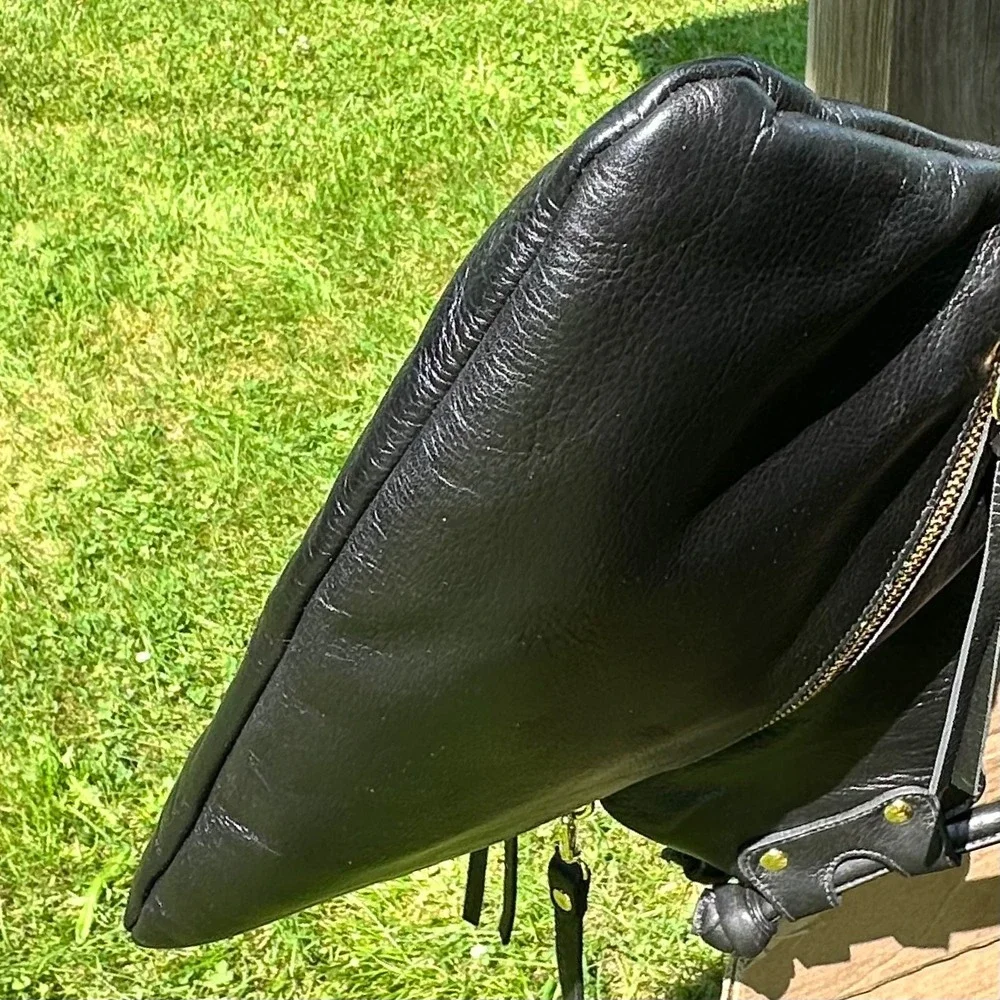 Pietro New York Black Leather Convertible Satchel Crossbody Bag Gold Hardware